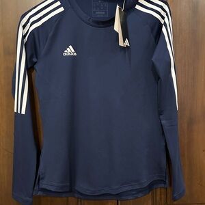 Adidas Dark Blue Long Sleeve Top with White Stripes